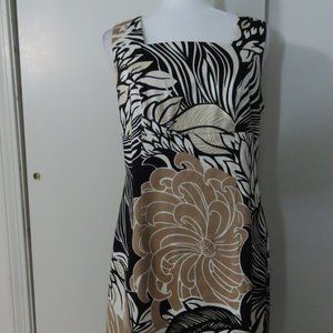 Venus beige, black floral cotton dress, Size 8